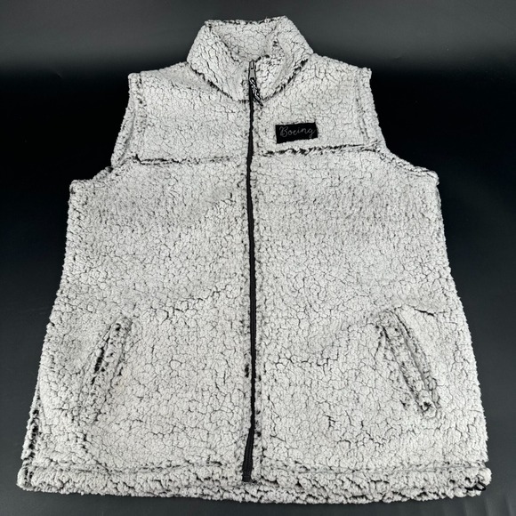 Boeing Aviation Airplanes WOMENS White Gray Sherpa‎ Full Zip Logo Vest SIZE XL - Picture 15 of 15